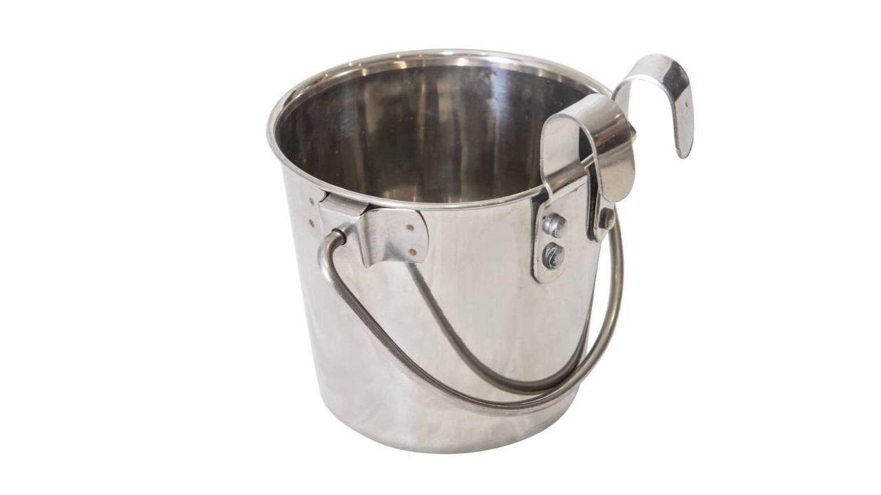 YES4PETS Stainless Steel Pet Flat Sided Bucket with Riveted Hook - 1.9 Litre