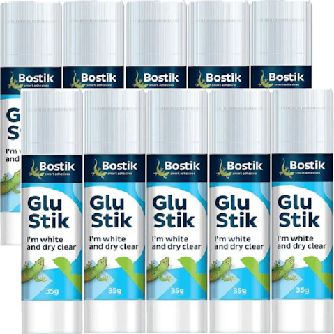 Bostik Pack of 10 Clear Glue Stick - 35g