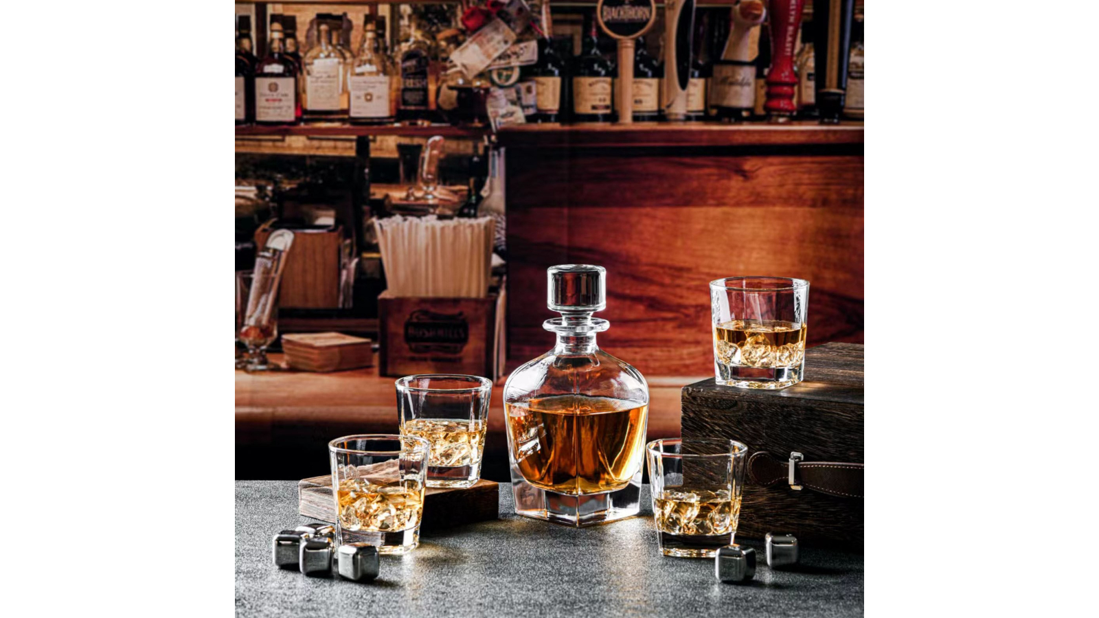 NOVARE Oval Whiskey Decanter Glass Set Harvey Norman