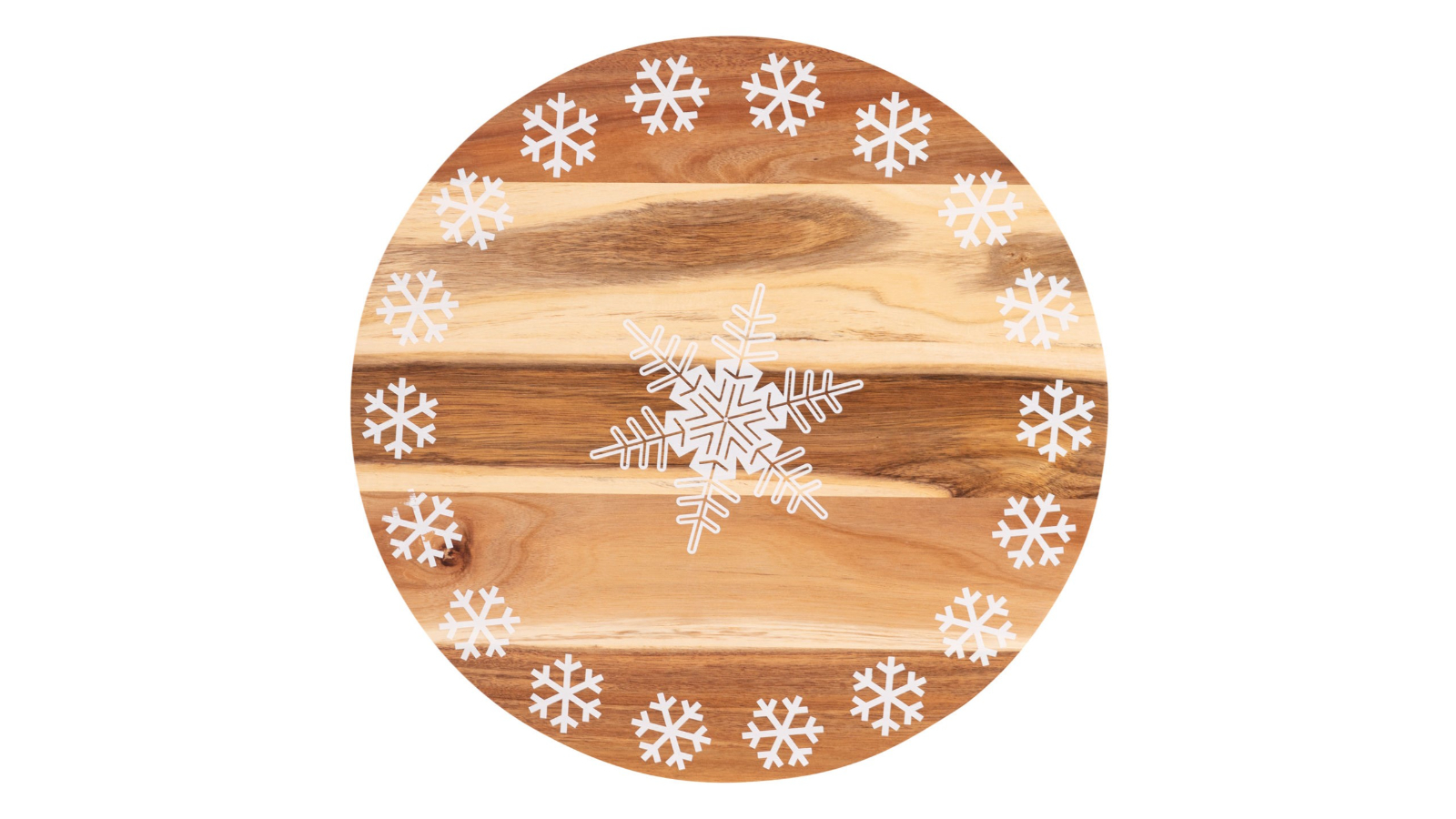 Bread and Butter Wooden Lazy Susan 18inch Tray - White Snowflake
