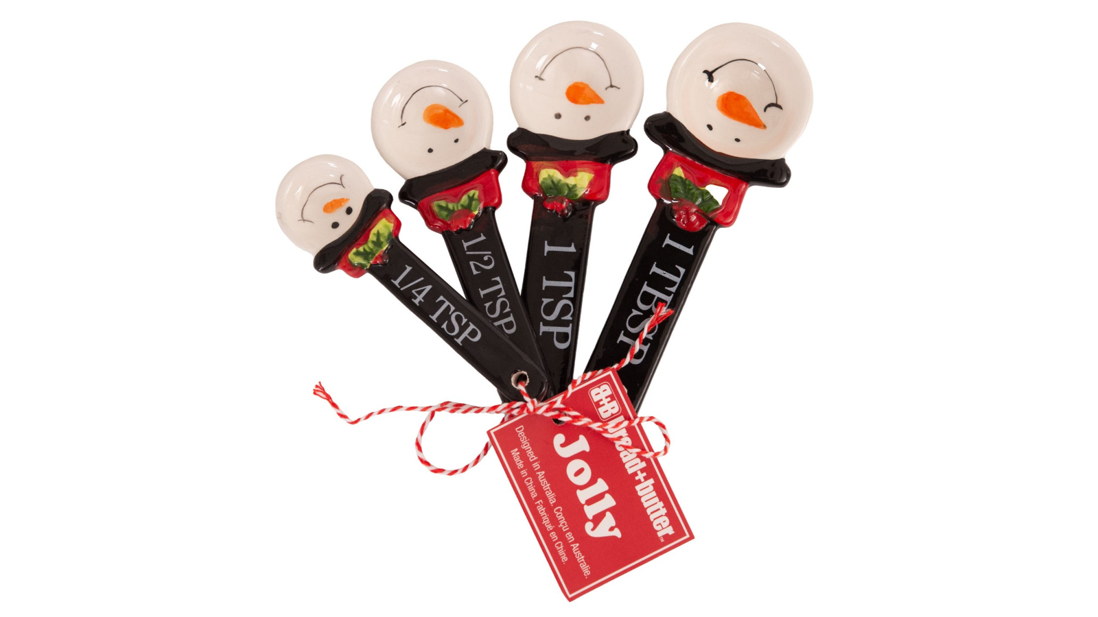 Bread and Butter Pack of 4 Snowman Spoon - Black/White