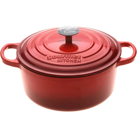 Gourmet Black Cherry Red Kitchen Cast Iron Casserole - 24cm