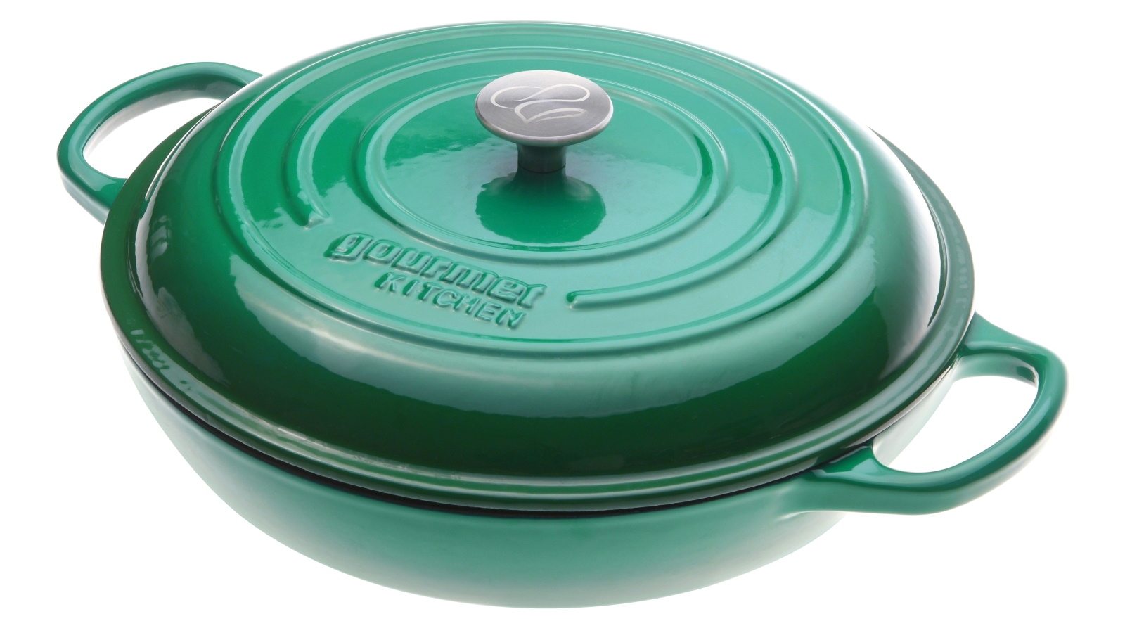 Gourmet Kitchen Eden Green Cast Iron Shallow Casserole - 30cm