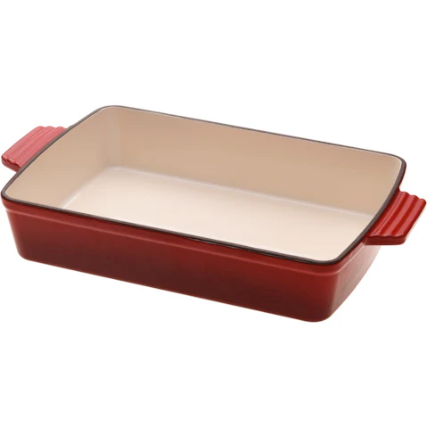 Gourmet Kitchen Black Cherry Red Cast Iron Rectangular Baking Pan - 33cm