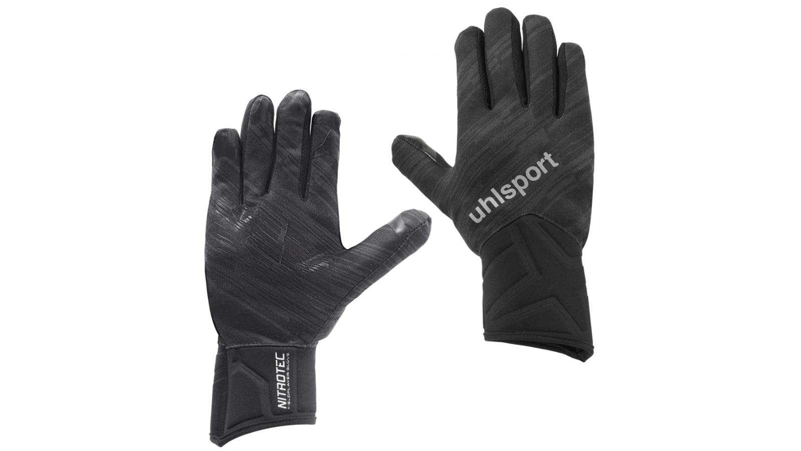 Uhlsport Size 8 Nitrotec Fieldplayer Lightweight Running Sport Pair Gloves - Black