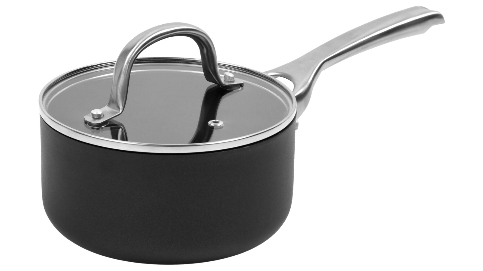 Gourmet Kitchen Meteore Non-Stick Saucepan with Flat Lid Black with Silver Handle - 16cm