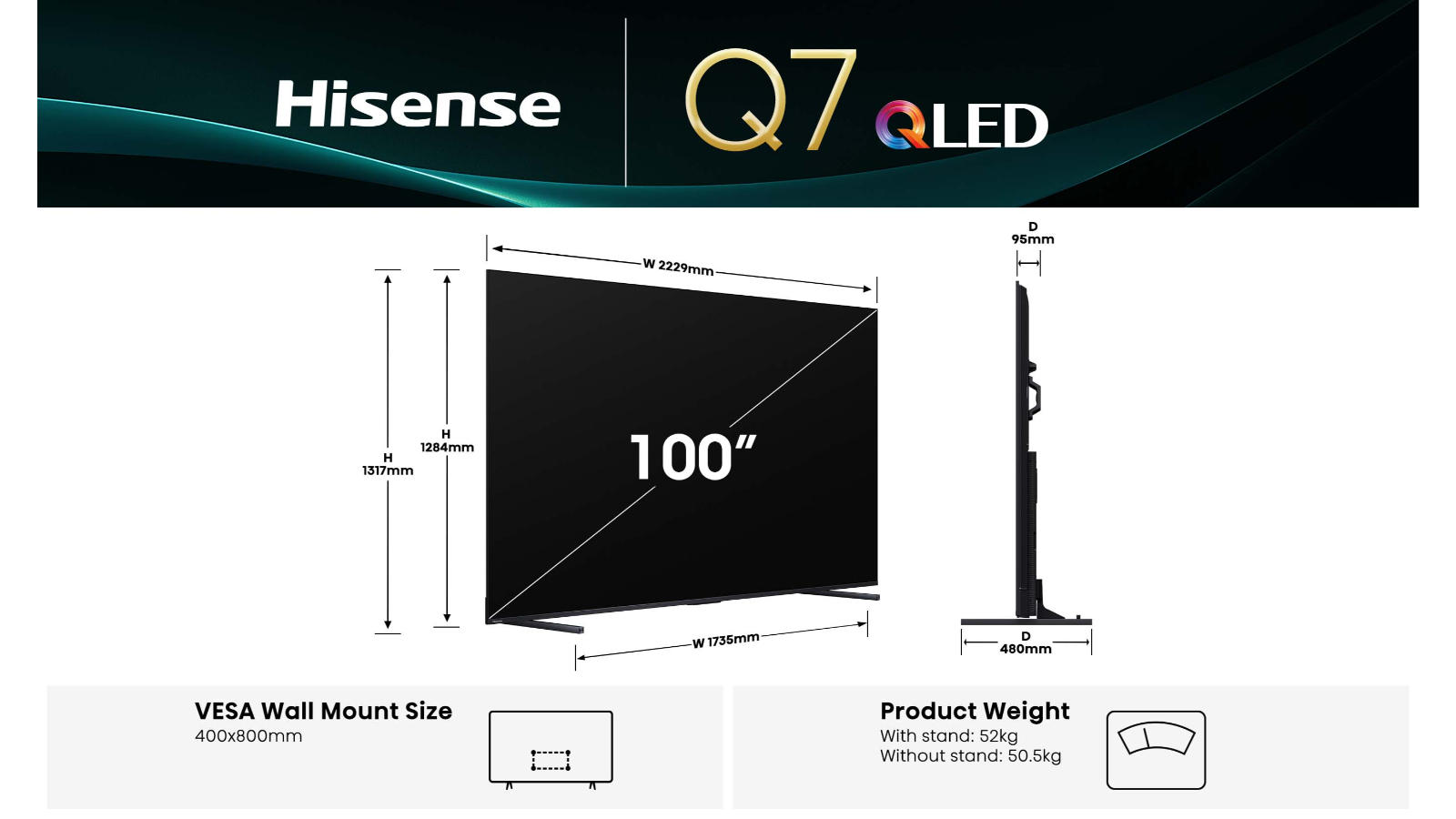 Hisense 100-inch Q7QAU 4K QLED 144Hz Smart TV 2025 | Harvey Norman