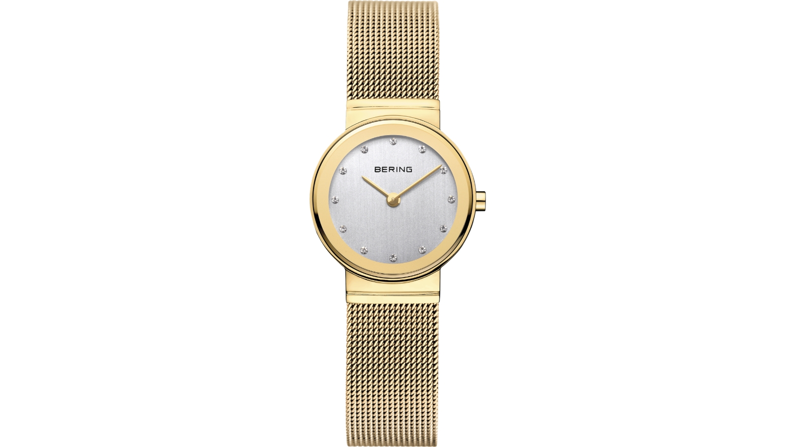 Bering Classic 2.9cm Polished Gold Mesh Swarovski Watch
