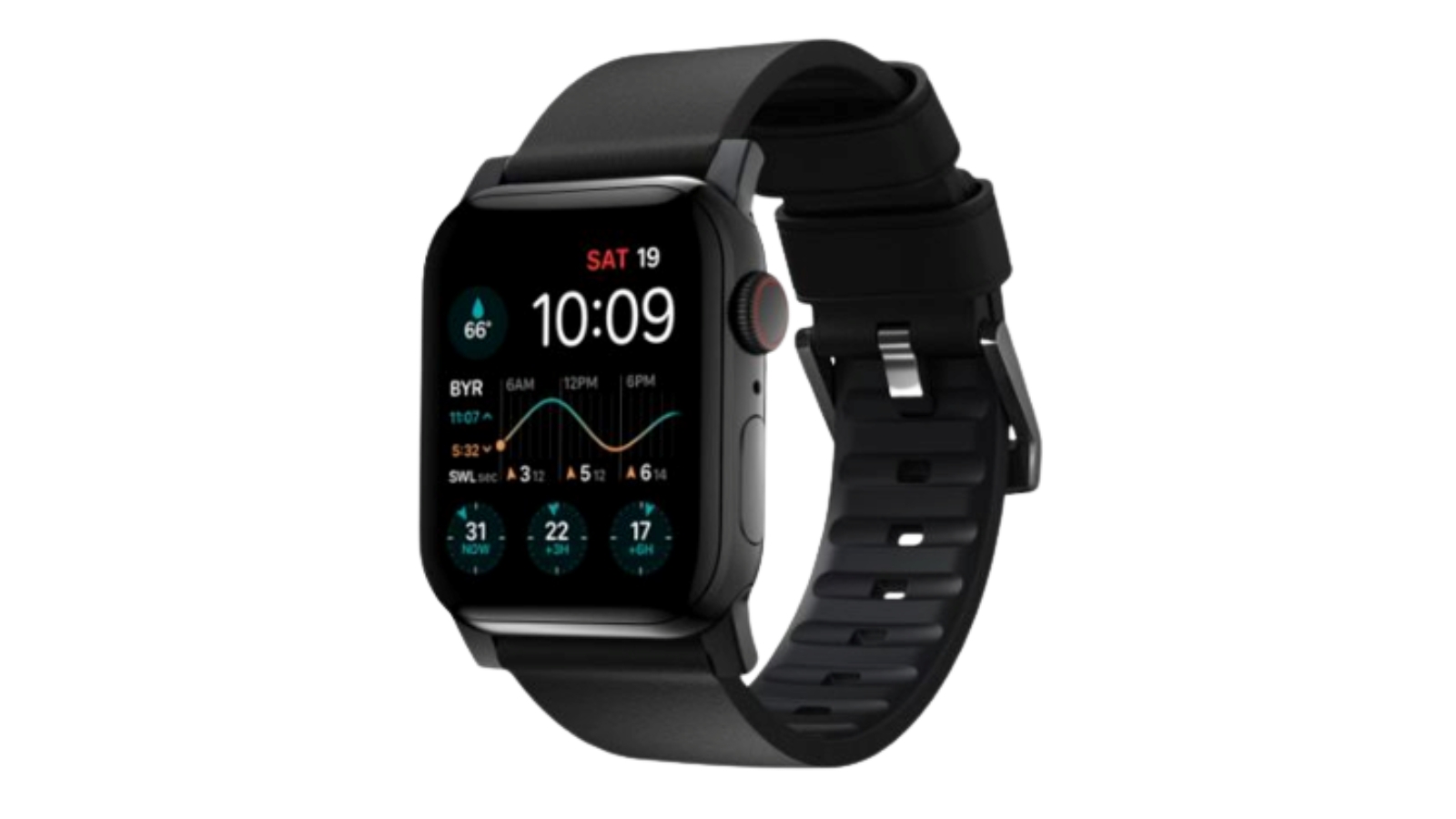Nomad Active Band Pro 45mm - Black Hardware with Black Leather Strap