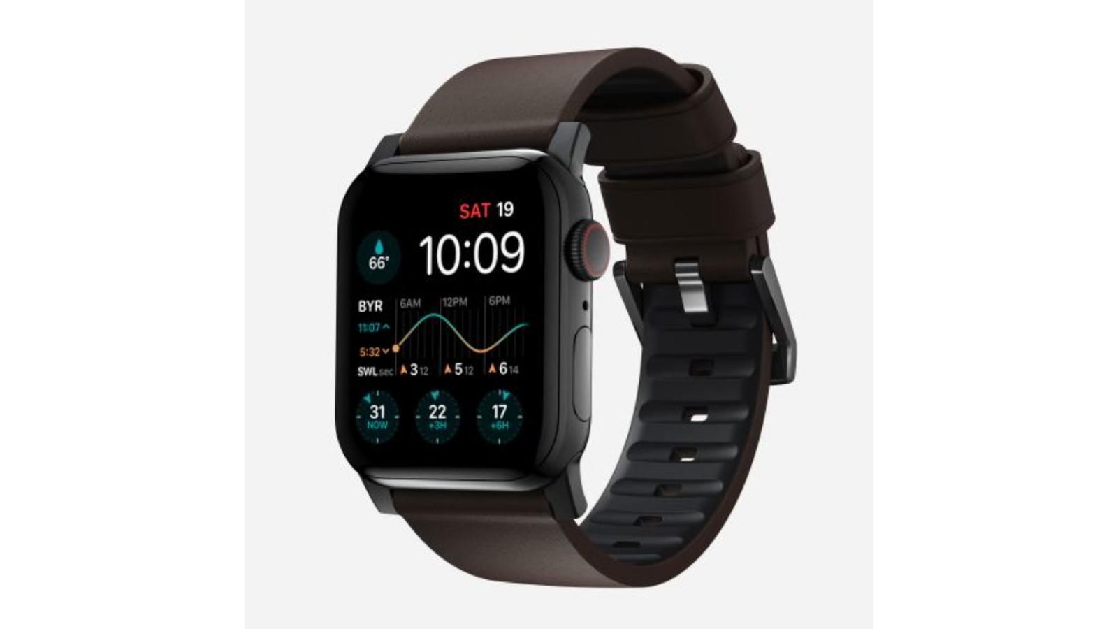 NOMAD Brown Leather Active Band Pro Black Hardware - 45mm
