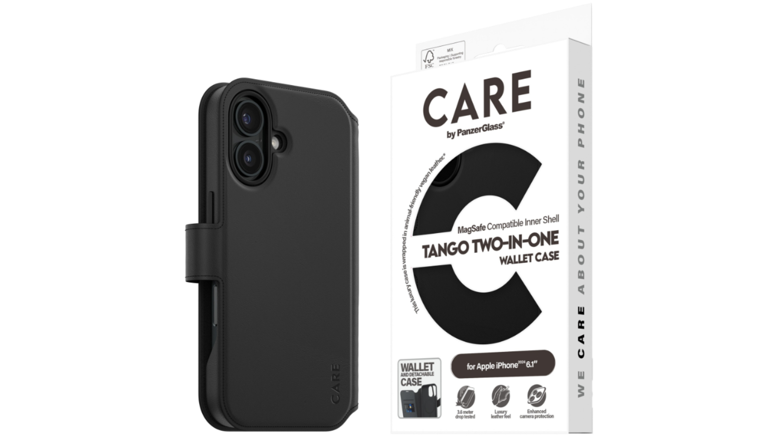 PANZER CARE Tango Wallet Case for iPhone 16 - Black