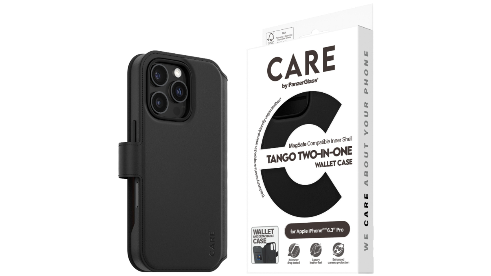 PANZER CARE Tango Wallet Case for iPhone 16 Pro - Black