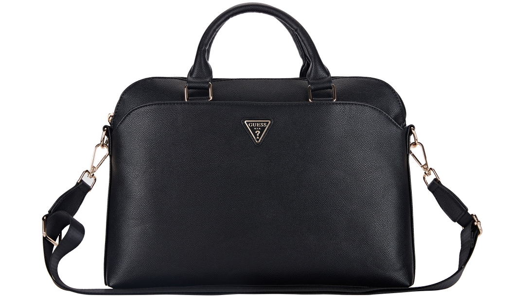  Guess Grained Edition Triangle Logo Zipper Pocket 15-inch/16-inch Laptop Bag - Black