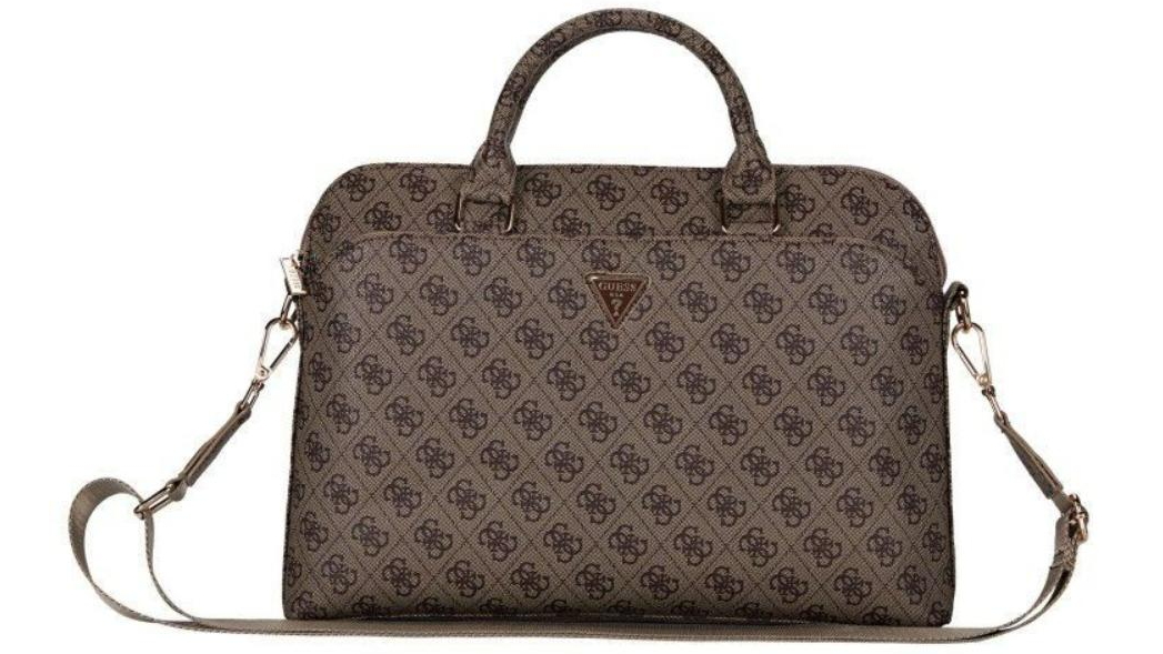 Guess 4G Triangle Logo Zipper Pocket Laptop Bag for 15-inch/16-inch Laptop - Brown