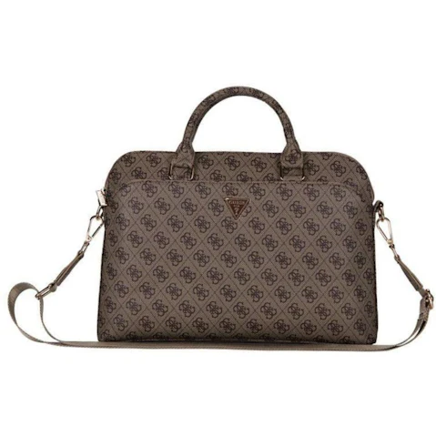 Guess 4G Triangle Logo Zipper Pocket Laptop Bag for 15-inch/16-inch Laptop - Brown