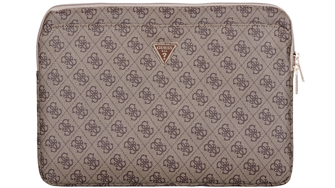 Guess 4G Printed Stripes Zipper 14-inch Laptop Sleeve - Brown