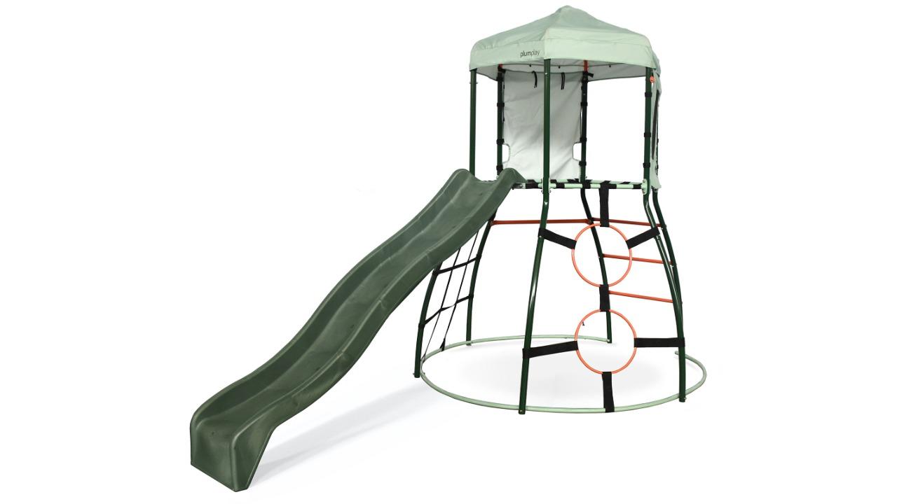 Plum Play Kids Outdoor Metal Climbing Dome Frame with Slide - Green 