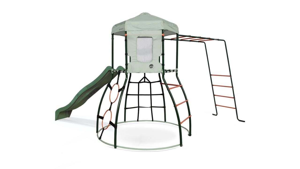 Plum Play Kids Outdoor Metal Climbing Dome frame with Slide and Monkey Bar
