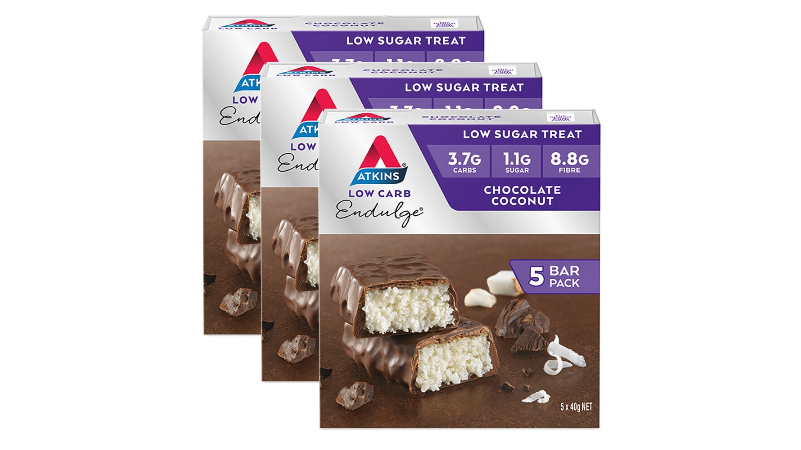 Atkins 40g Endulge Bar Chocolate Coconut 5-Bar Pack - 3 pieces