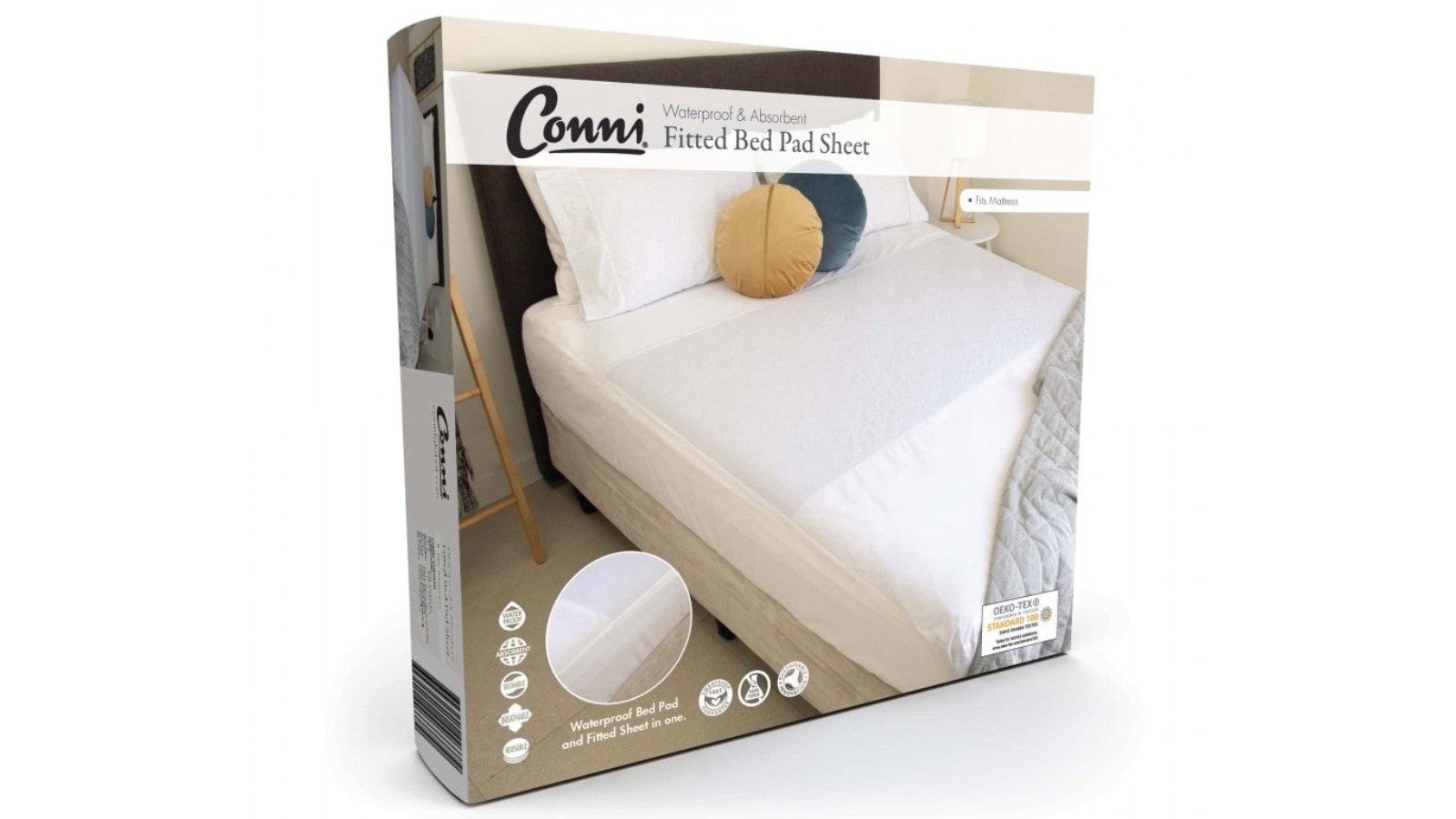Conni 107 x 203cm All-in-One King Single Fitted Bed Pad Sheet - White