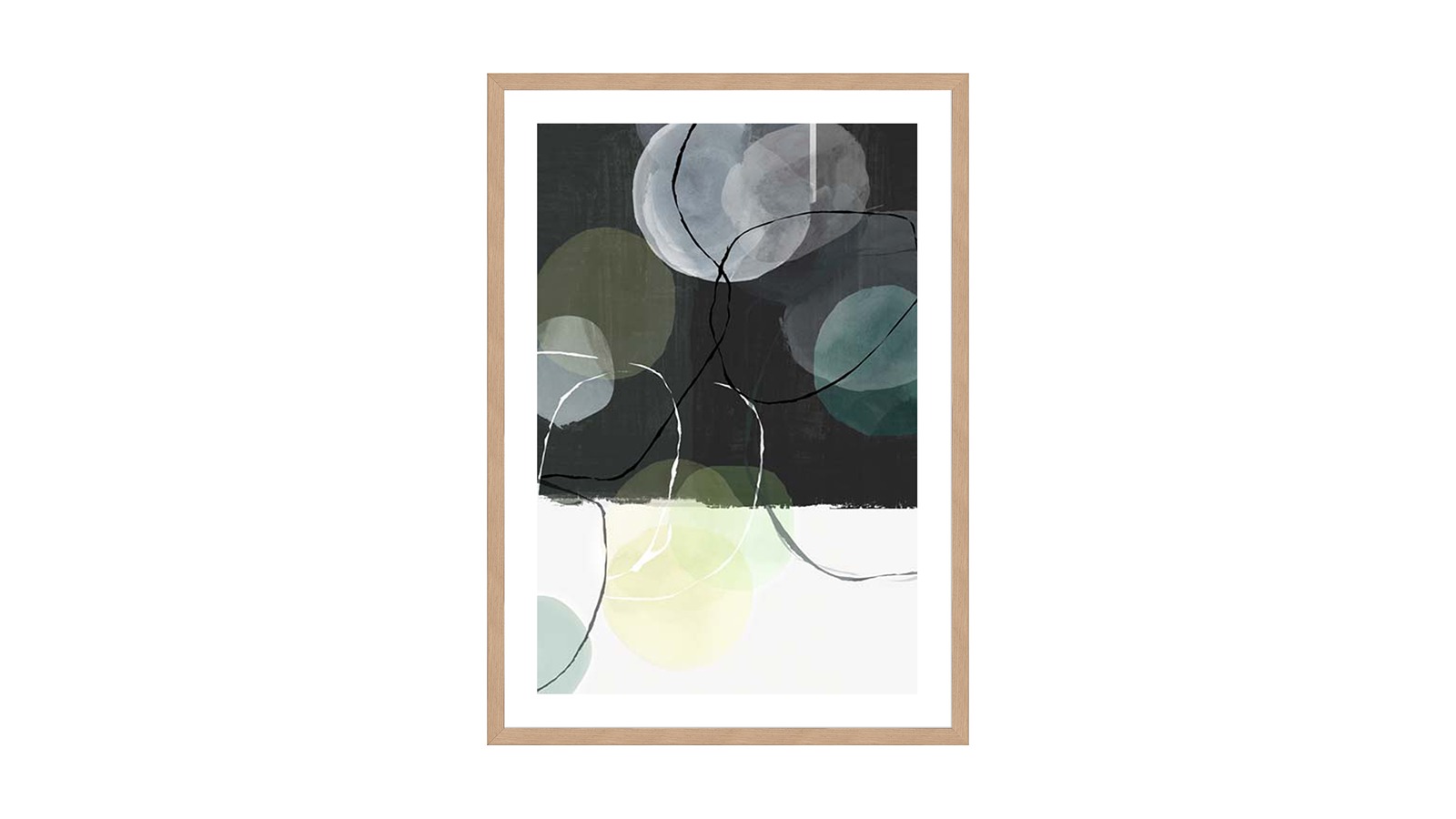 La Grolla Symphony of Abstract Circles I Natural Frame Wall Art - 76 x 56cm