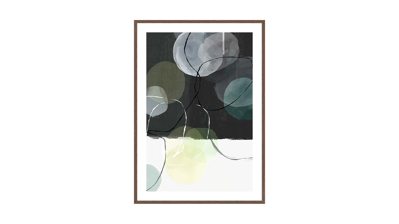 La Grolla Symphony of Abstract Circles I Walnut Frame Wall Art - 74 x 54cm