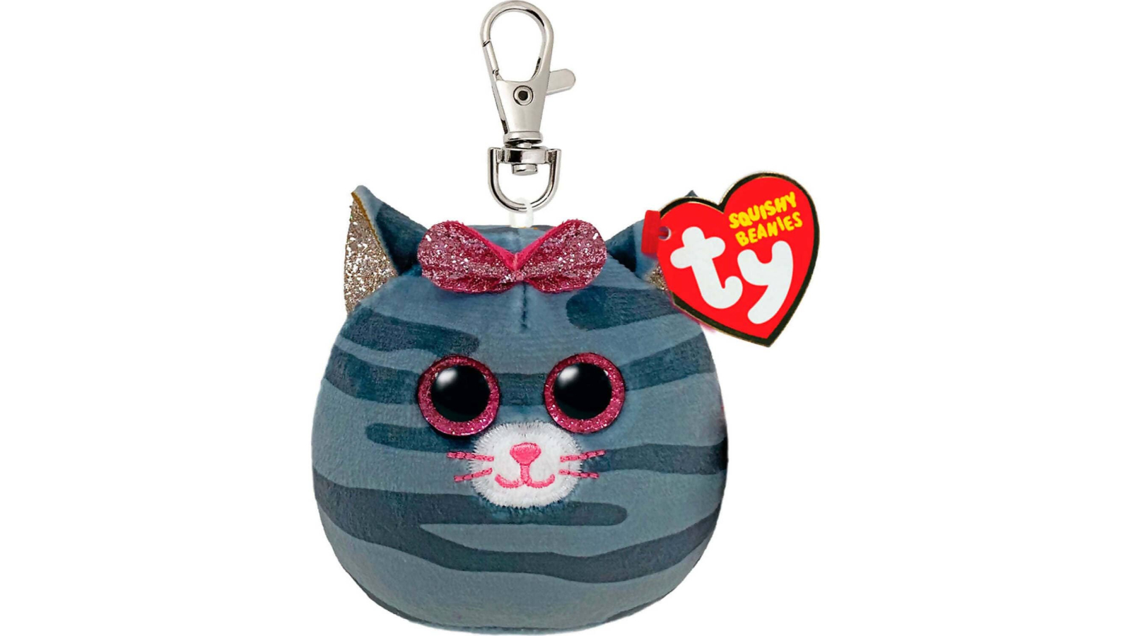 Ty Squishy Beanies Clip Kiki Striped Cat - Grey