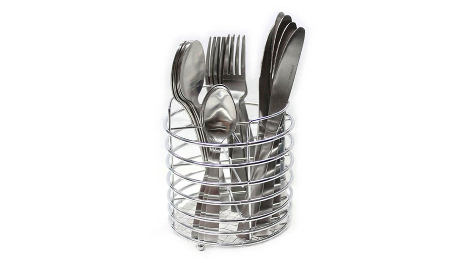 Latest Buys Set of 24 Connoisseur Cutlery with Chrome Wire Caddy