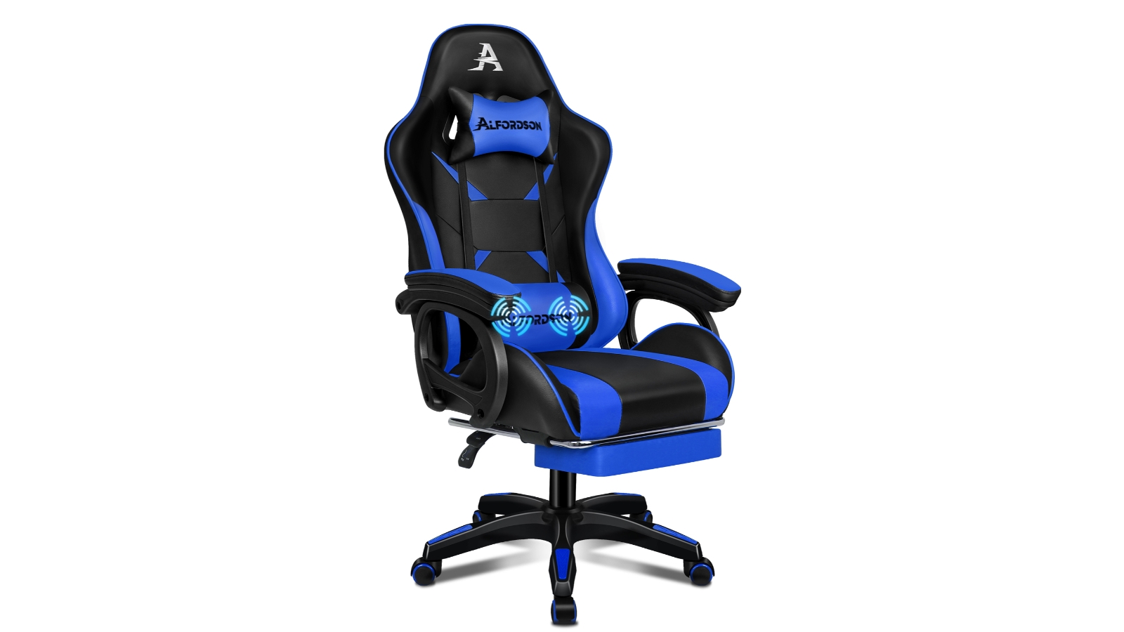 ALFORDSON Gaming Chair 2 Point Massage Lumbar Cushion Xavier Black Blue