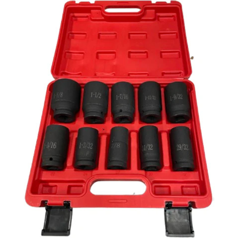 AUPK 10 Piece 3/4inch SAE 29/32-1-5/8 Drive Deep Impact Socket Tool
