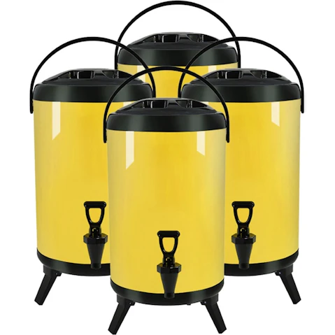 SOGA 4x 10L Stainless Steel Insulated Milk Tea Barrel Hot and Cold Beverage Dispenser Container - Yellow