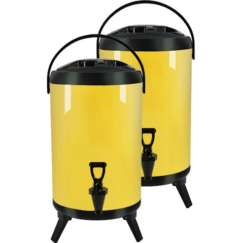 SOGA 2x 10L Stainless Steel Insulated Milk Tea Barrel Hot and Cold Beverage Dispenser Container - Yellow