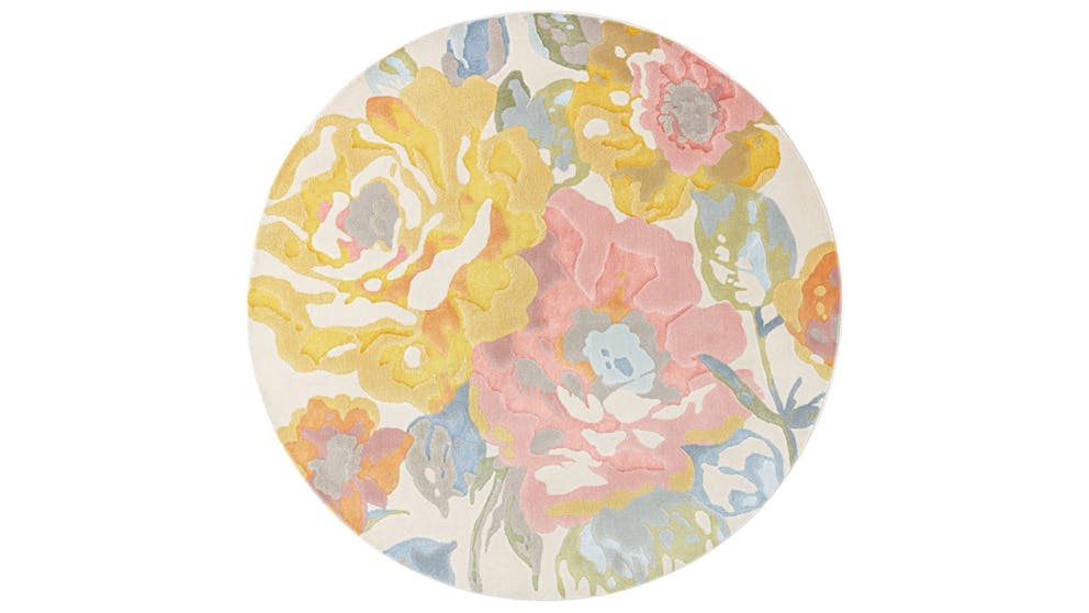 Bloom Floral Pink Round Large Rug | Harvey Norman