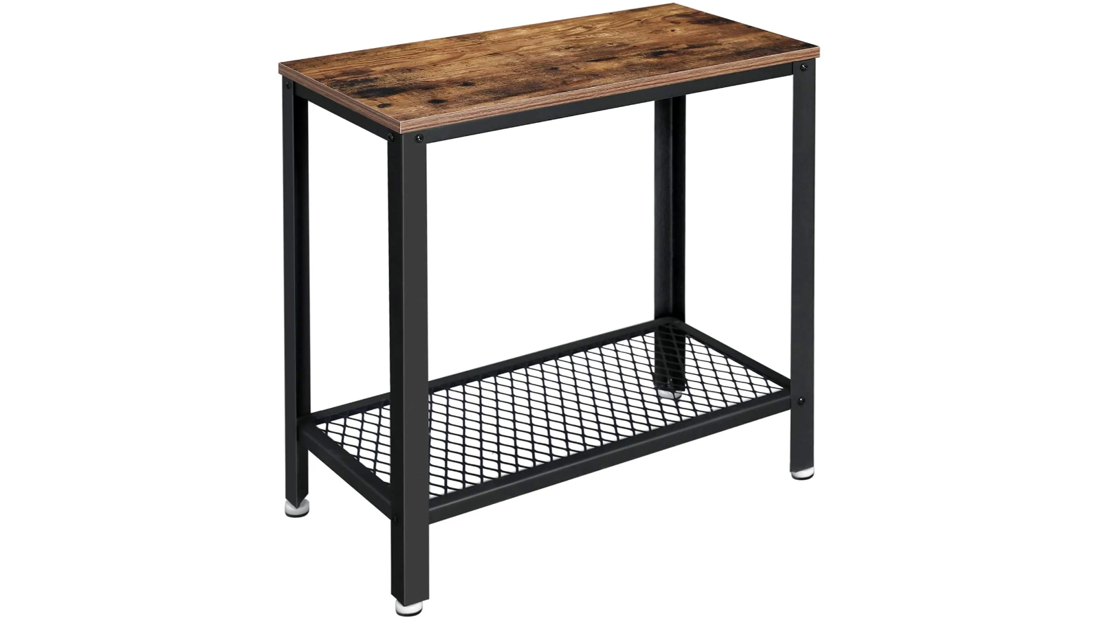 Vikus Rustic Brown Industrial Side Table 2-Tier with Mesh and Metal Frame