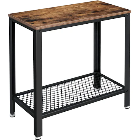 Vikus Rustic Brown Industrial Side Table 2-Tier with Mesh and Metal Frame