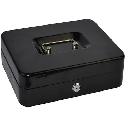 Italplast Black Metal Cash Box - 8-inch