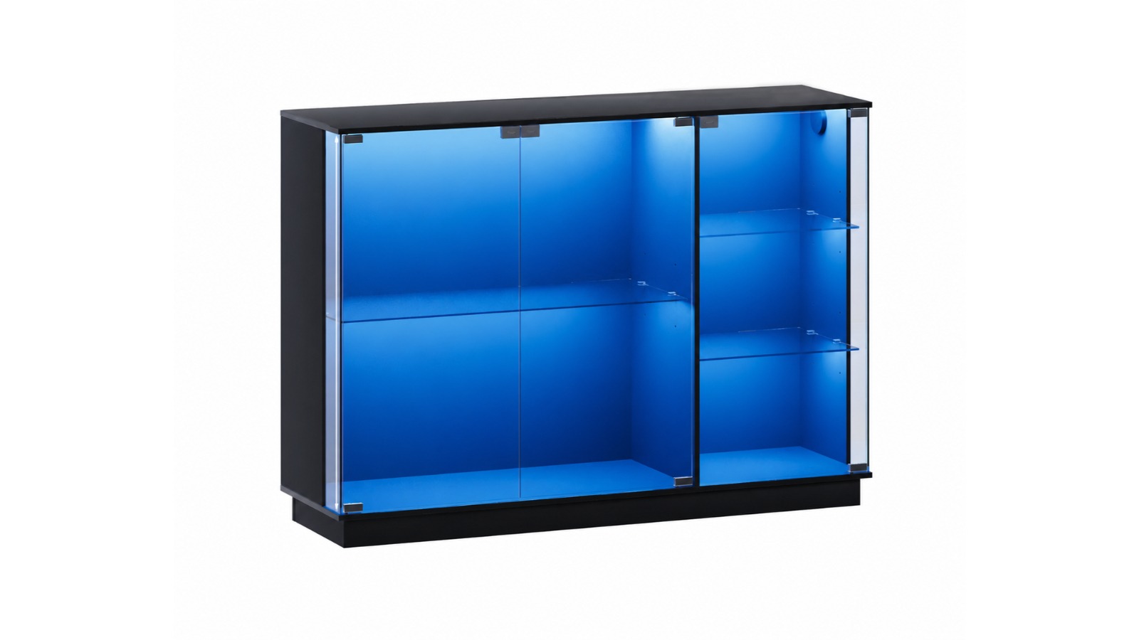 Advwin 3-Tier High Gloss Glass LED Light Display Cabinet - Black