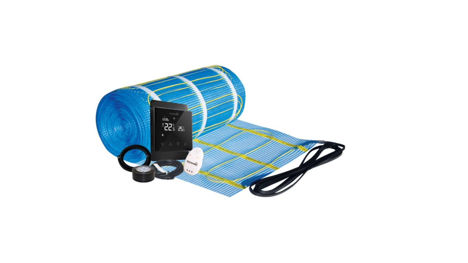 Thermogroup Thermonet 200W Matting for Under Tiled Floors with Black Thermostat - 7 x 0.5m