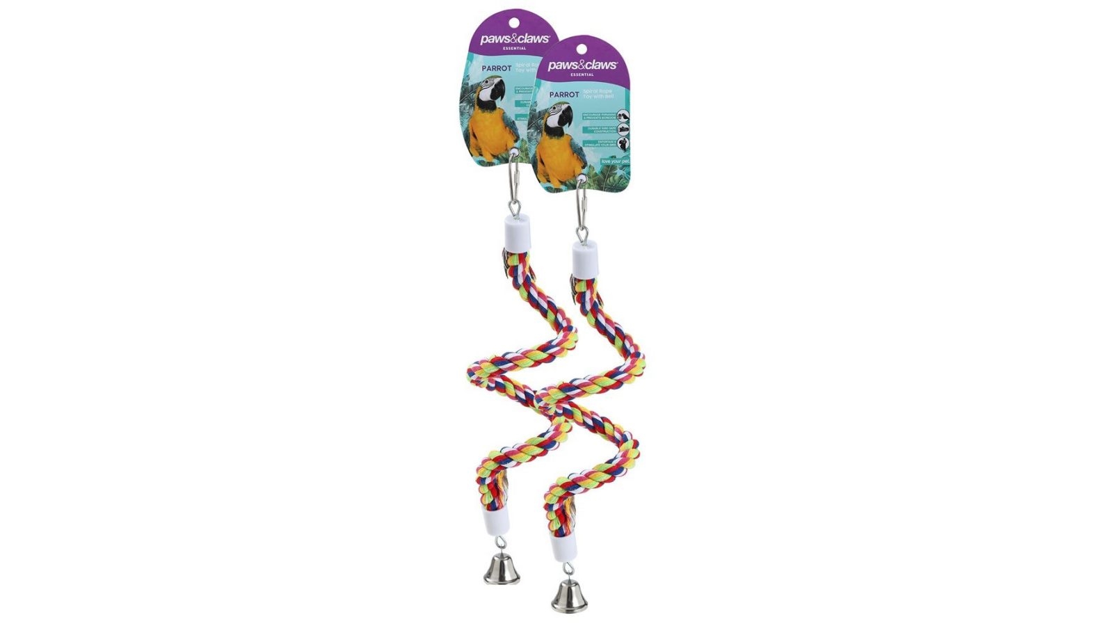 Paws and Claws 2-Pack Parrot Spiral Rope Bird Toy with Bell