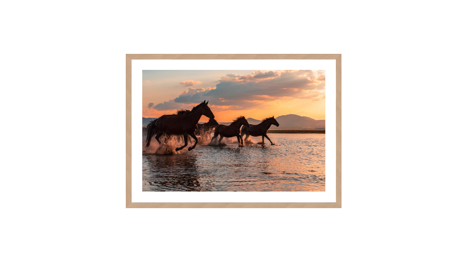 La Grolla Water Horses Natural Frame Wall Art - 106 x 76cm