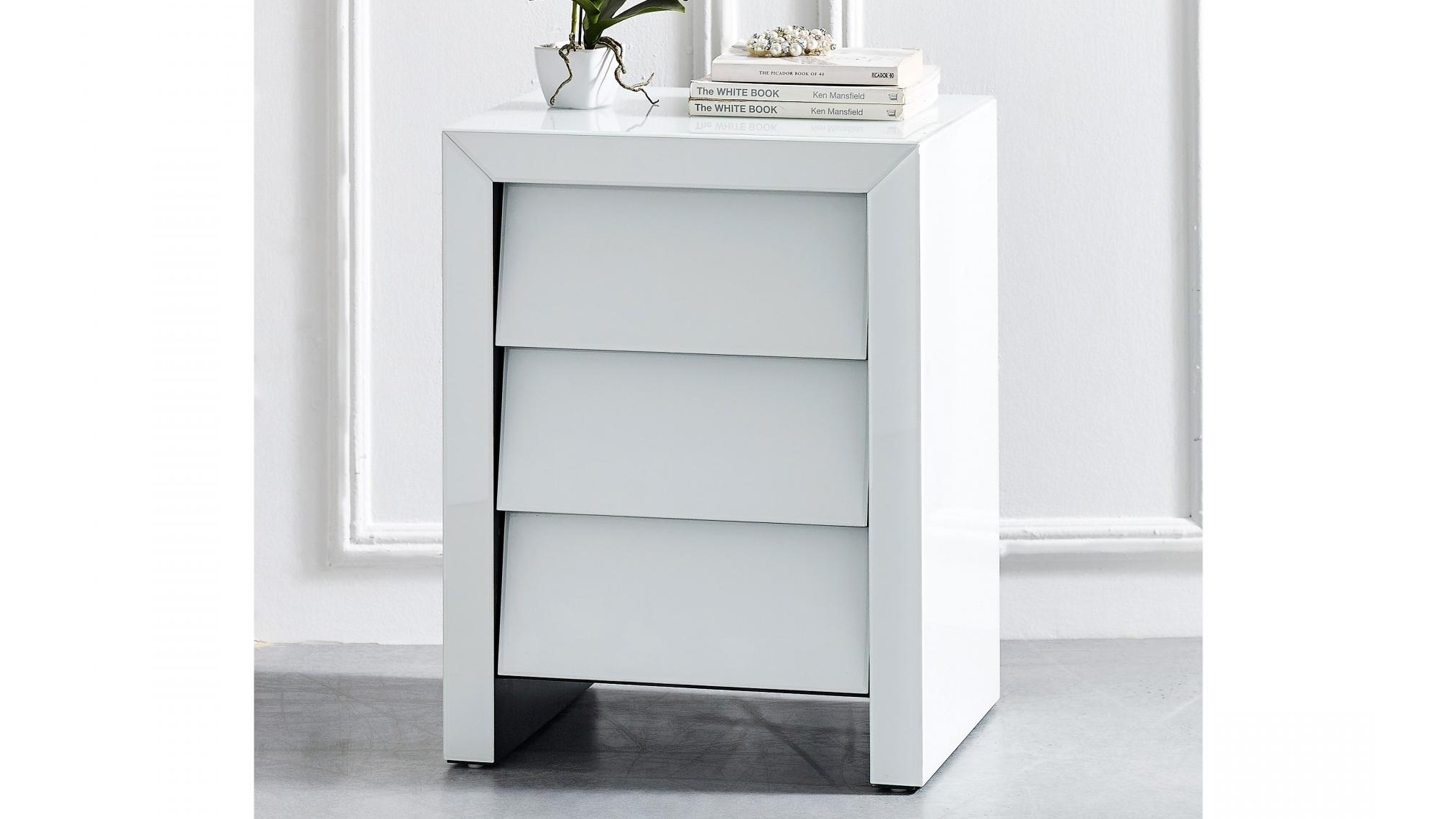 Louvre 3Drawer Bedside Table White Harvey Norman