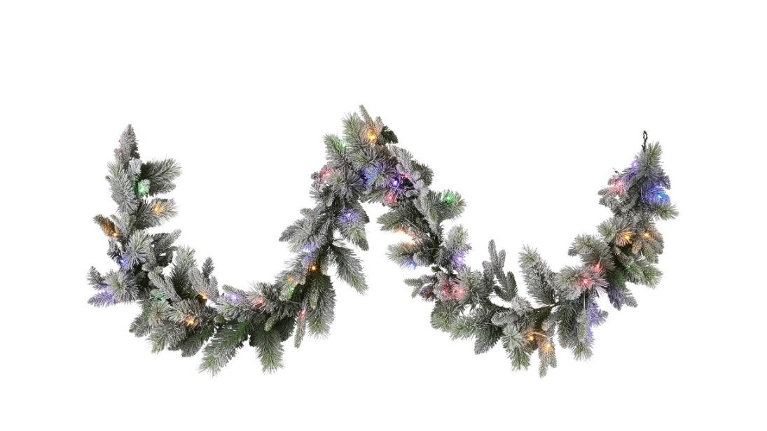 National Tree Company 274cm Battery-Operated Pre-Lit Snowy Stamford Spruce Christmas Garland