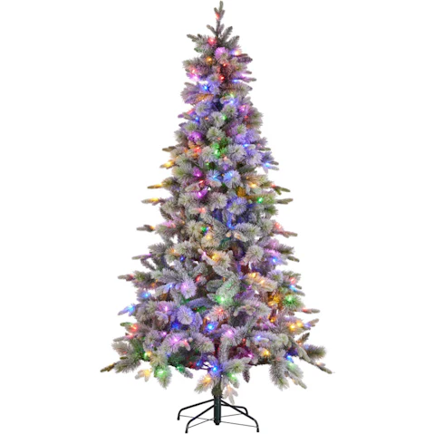 National Tree Company 7.5ft Multifunctional White LED Lights Snowy Stamford Spruce Christmas Tree