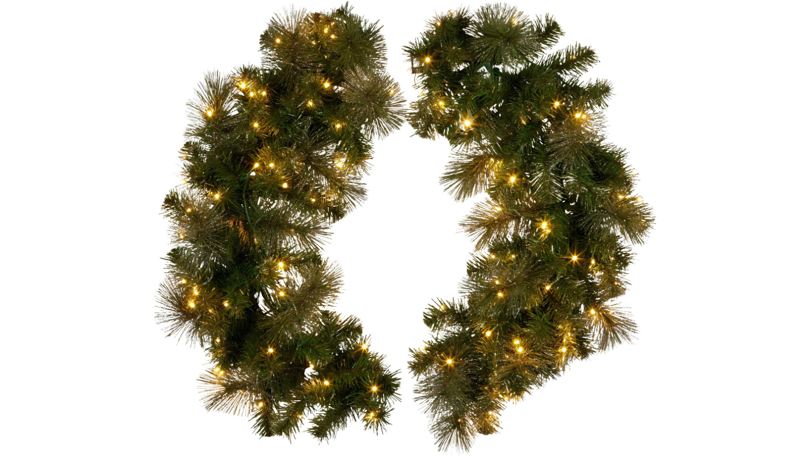 Christabelle Battery-Operated Glittery Pine Gold Split Christmas Wreath - 122cm