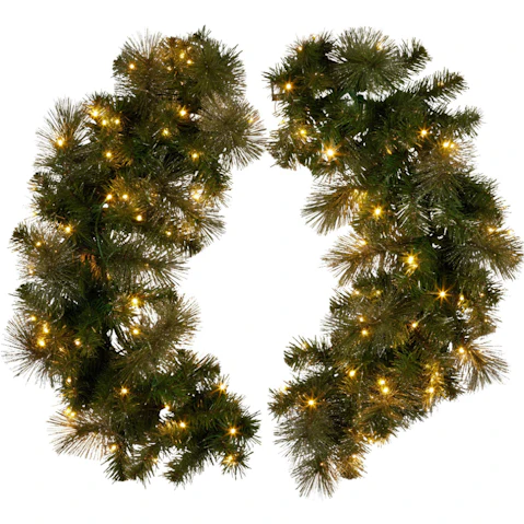 Christabelle Battery-Operated Glittery Pine Gold Split Christmas Wreath