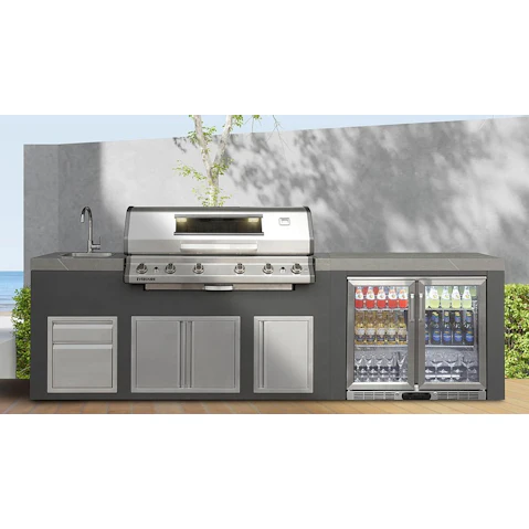 Everdure Bayview 6-Burner Outdoor Kitchen + Standard Beverage Cooler - Natural Gas