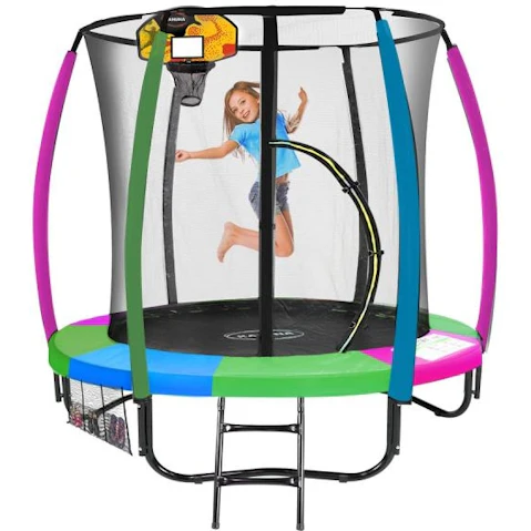 Kahuna 6ft Trampoline with Basketball Set - Rainbow