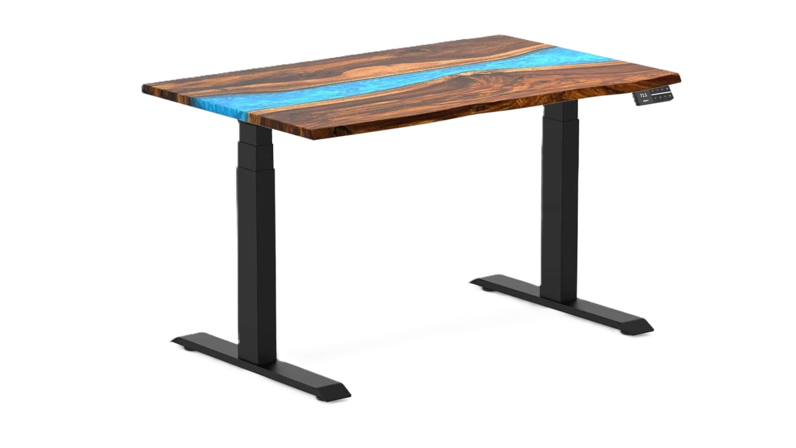 Desky 120 x 75cm Pheasantwood Blue River Dual Resin Hardwood Sit Stand Desk - Matte Black