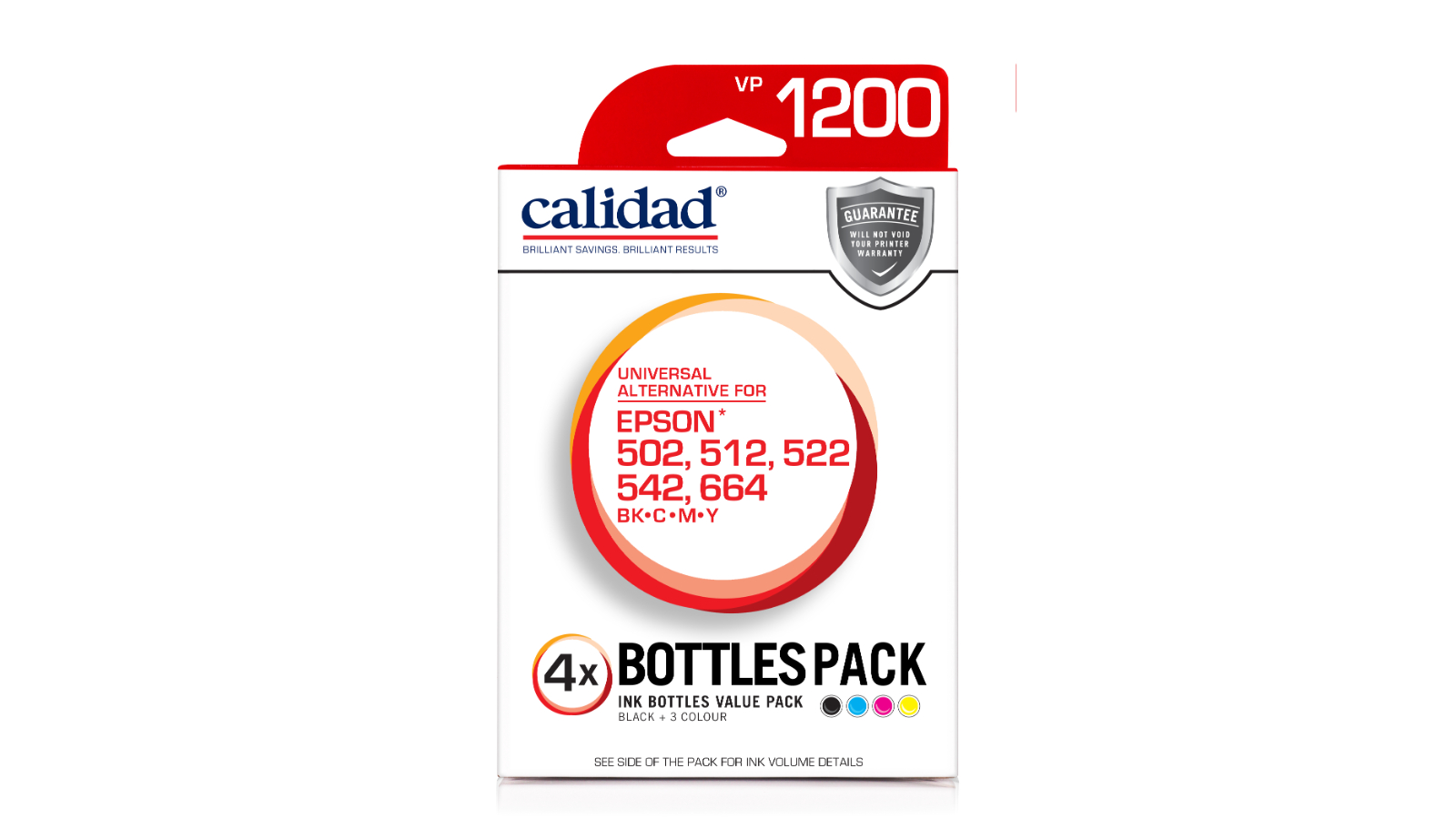 Calidad Epson 502/512/522/664 4-Pack 70ml Ink Bottle Value Pack