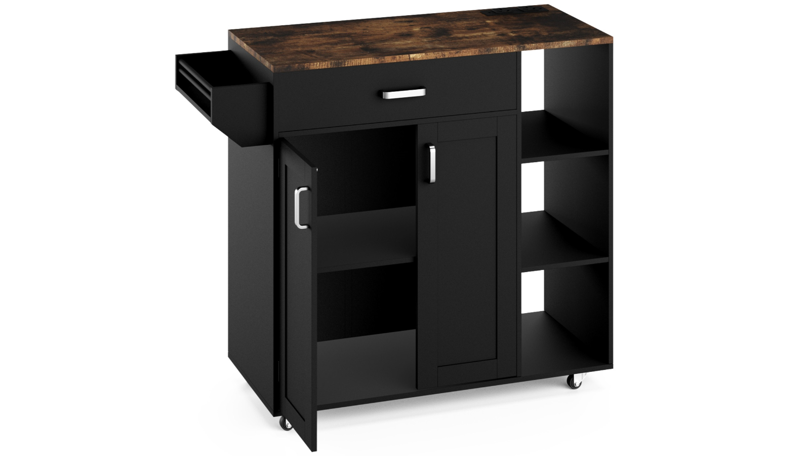 Advwin Kitchen Island Cart on Wheels with Charging Station - Black